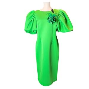 Item #A105   For Her NYC  Evening  Glamour  Green Puff Sleeve Dress  NWOT  L